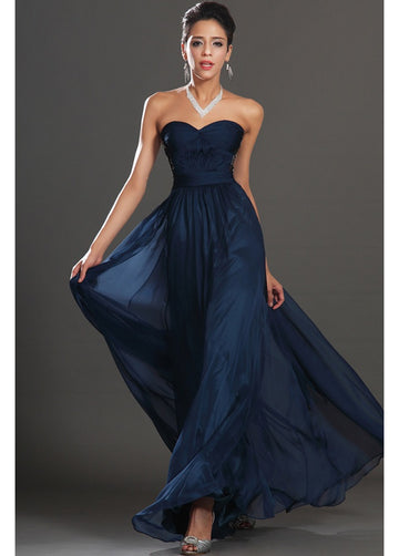 Dark Blue Velvet Chiffon A-line Sweetheart Bridesmaid Formal Dress(BDJT1425)