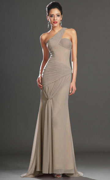 Gray Chiffon Sheath/Column One Shoulder Bridesmaid Formal Dress(BDJT1441)