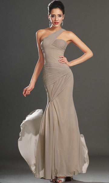 Gray Chiffon Sheath/Column One Shoulder Bridesmaid Formal Dress(BDJT1441)