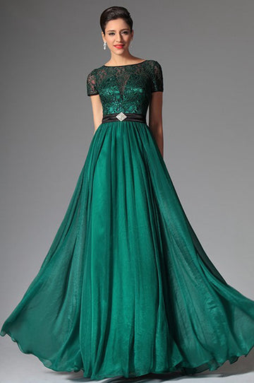 Dark Green Short Sleeve Lace Mother Formal Bridesmaid Dress BDJT1442