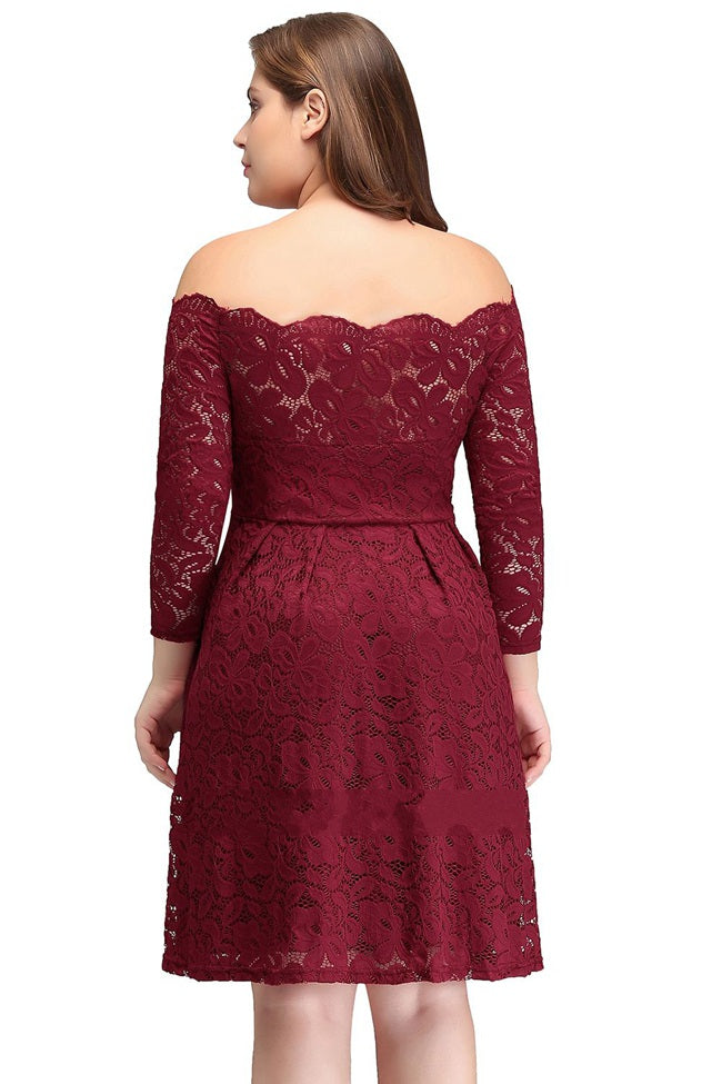 Burgundy Shortmini Long Sleeve Off The Shoulder Plus Size Bridesmaid 2530